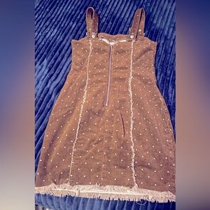 Brown mini corduroy overall dress